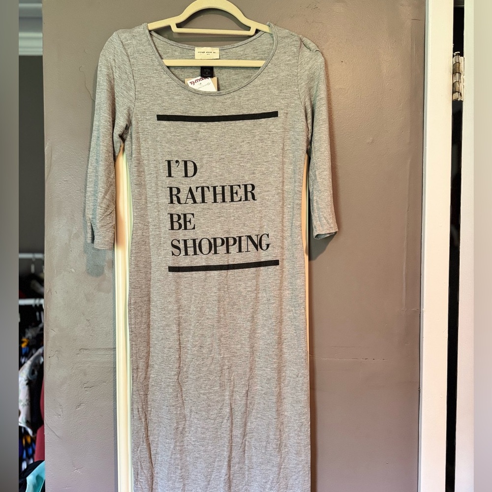 Enough About Me Gray Cream 3/4 Sleeve Scoop Neck Dress